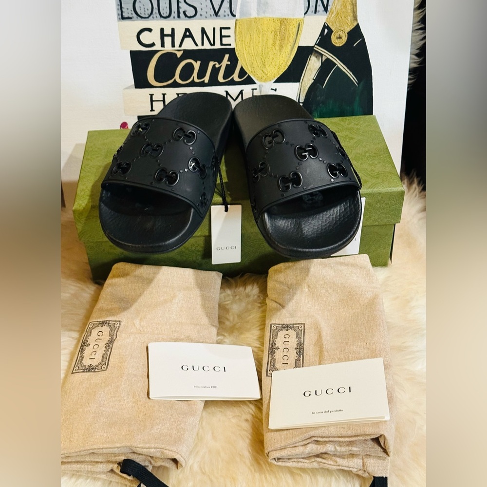 🔥 NIB GUCCI SLIDE GG JUMBO Embossed Full Inclusion Size 38 (24.5 Insole) - Picture 5 of 16